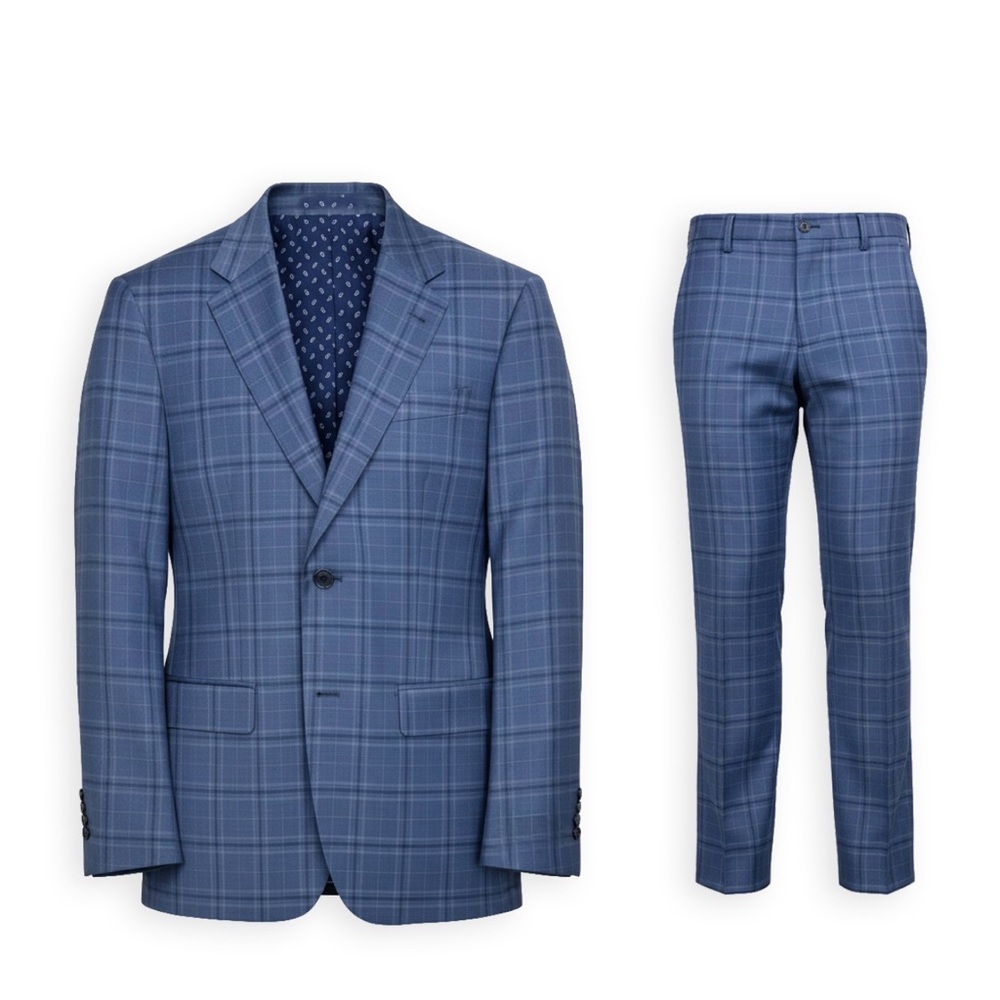 NWT Giles & Jasper - BLUE/GRAY Plaid Suit - 124240DAS Size 50R/45W Stretch Wool